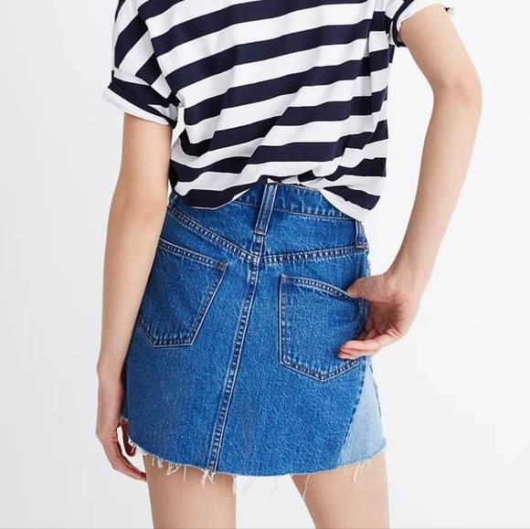Madewell Denim A-Line Mini Skirt: Pieced Edition Women's Size 32 Size 14 - Picture 7 of 15